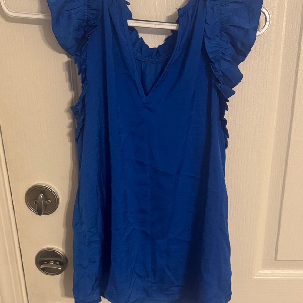 Royal Blue Ruffle Blouse - Picture 3 of 3